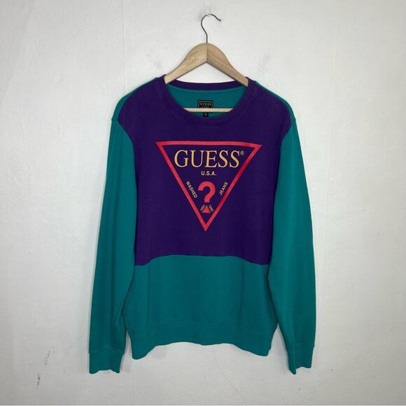 Guess Retro Vintage Y2K Roy Blocked Pullover Sweatshirt Size Medium - Picture 3 of 13